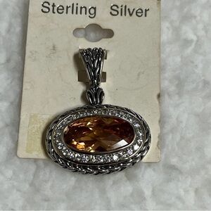 Pendant sterling silver 925 oval amber